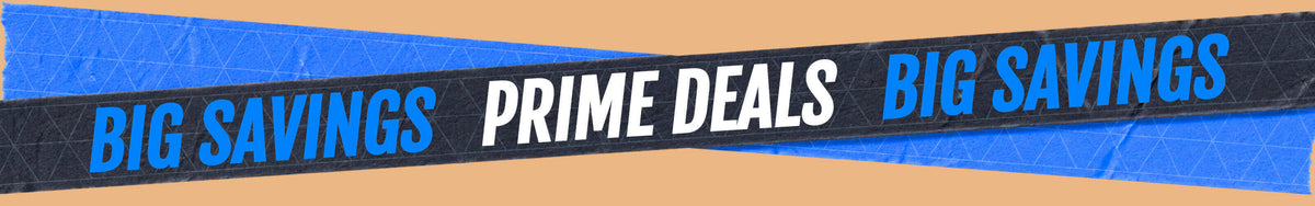 Banner testuale con strisce blu e nere e le scritte GRANDI RISPARMI e OFFERTE IMPERDIBILI su sfondo beige