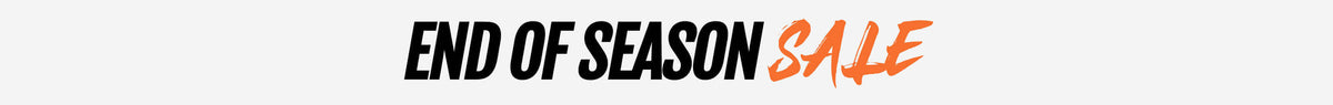 End of season sale banner text in black and orange on a white background