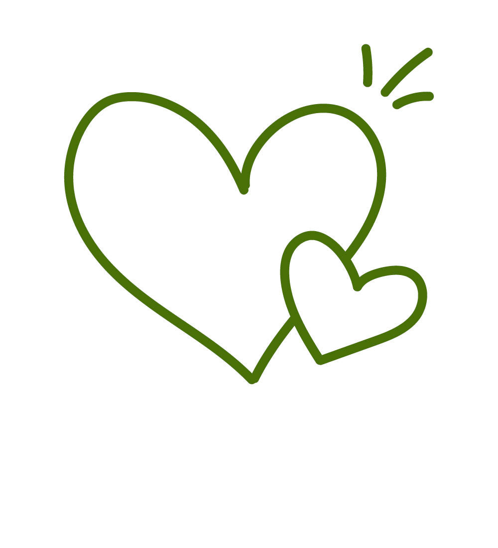 Two green outlined hearts, one larger and one smaller, with lines indicating movement.