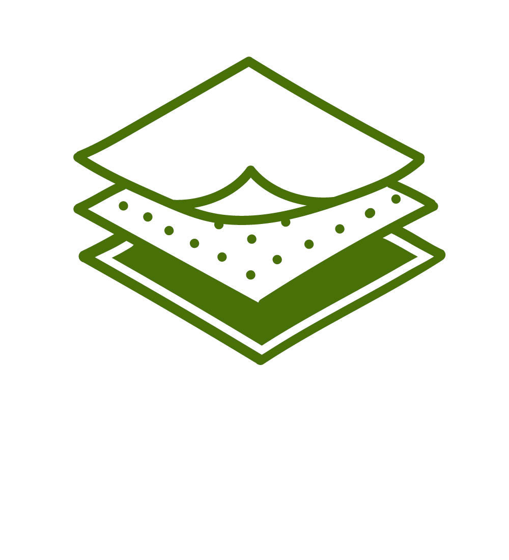 Layered green graphic showing three sheets with different textures and patterns stacked together